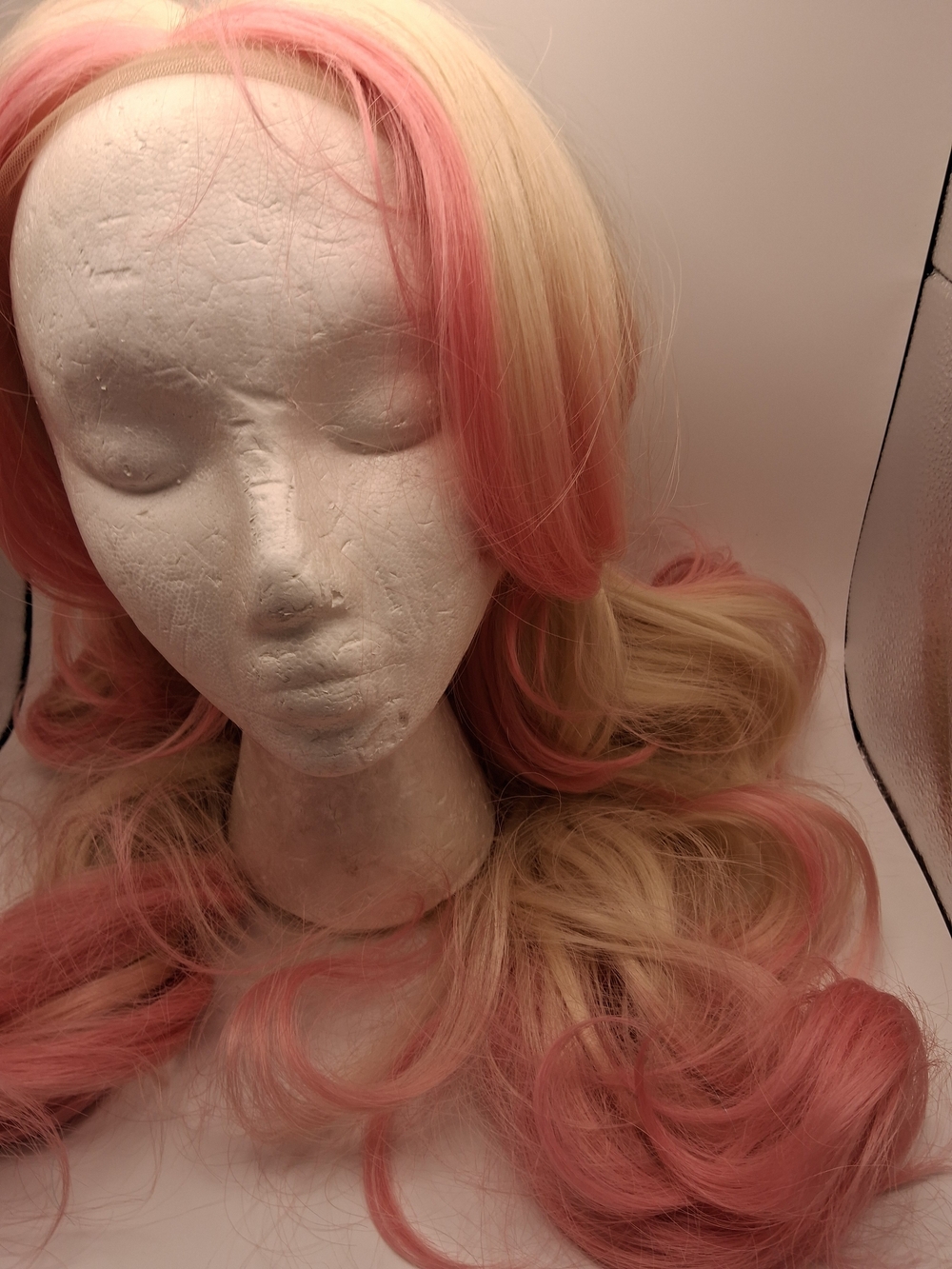 Blonde and Pink Long Wavy Women's Wig